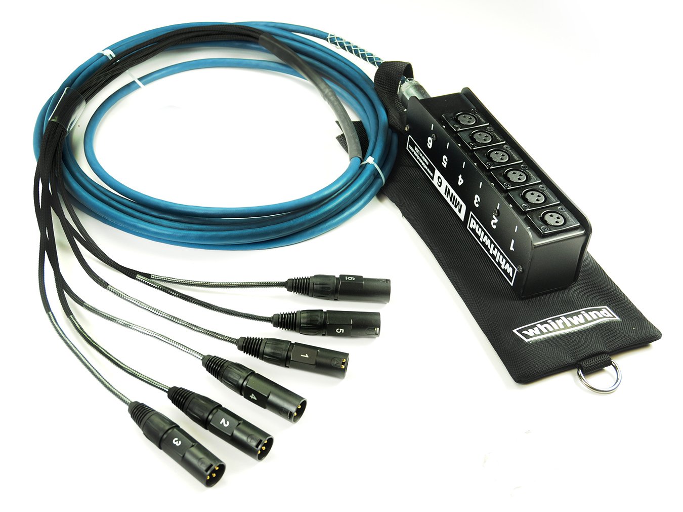 75 ft Mini 6 Fan to Box Snake with Blue Cable, 6 XLR Fanouts and No Returns