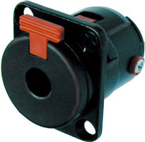 3-conductor 1/4" Female Panel Phone Jack, Black Housing, Gold Contacts