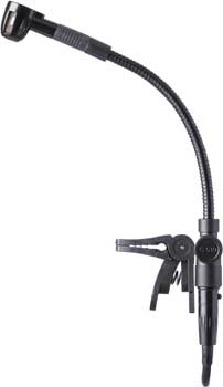 Clip-on Instrument Mic for Wind Instruments, Drums & Percussion, for use with B29L battery power supply, AKG WMS bodypack transmitters, or the MPAVL adapter for external phantom powering