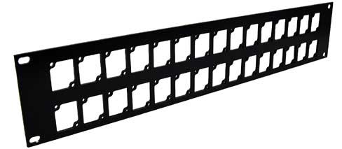 Aluminum Rack Panel, 2 RU, Black, Mounts 30 Connectrix Connectors