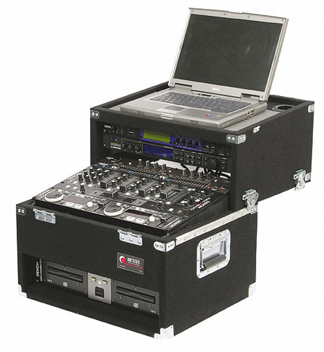 Carpeted Slide-Style CD/Laptop DJ Case, 2 RU + 8 RU + 2 RU