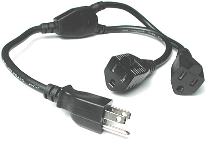 Power Y-Cable, 3-Prong Male to 2 x 3-Prong Females, 18 AWG (1.5 Feet)