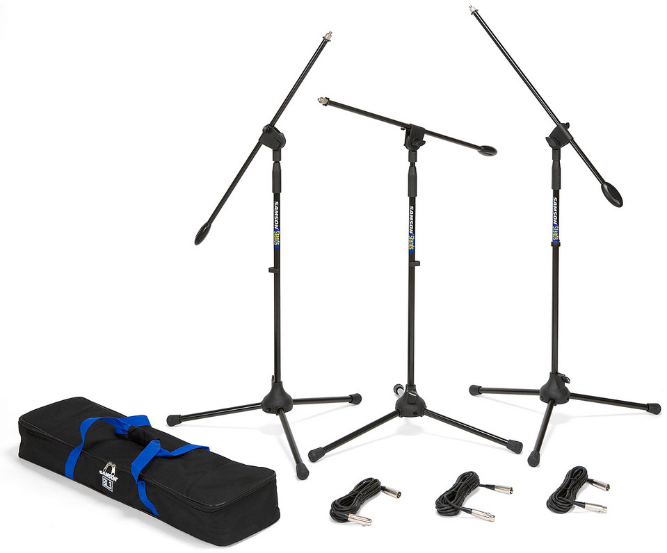 Boom Microphone Stand and 18 ft XLR Cable 3-Pack with Carry Bag