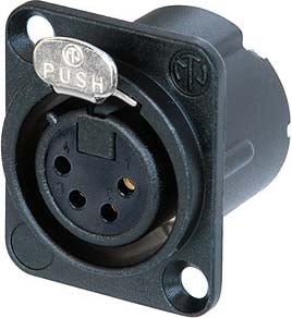 DLX Series 4-Pin XLR Female Receptacle (with Solder Cups, Gold Contacts, Metal Housing, Black)