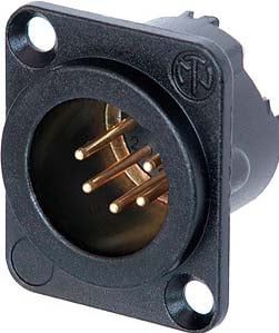 DLX Series 5-Pin XLR Male Panel Connector (Black Metal Housing, Gold Contacts)