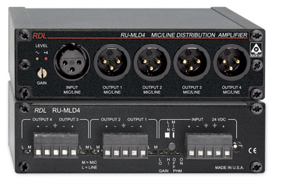 1x4 Microphone/Line Distribution Amplifier