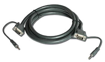 A/V Cable, 15-Pin to 15-Pin VGA & 1/8" Male to 1/8" Male, 10 Feet