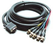 15-pin HD Male to 5-BNC Male Breakout Cable, 75 Feet