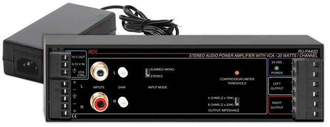 40W Amplifier with VCA, Power Supply, 20W RMS/Channel @ 8 Ohms