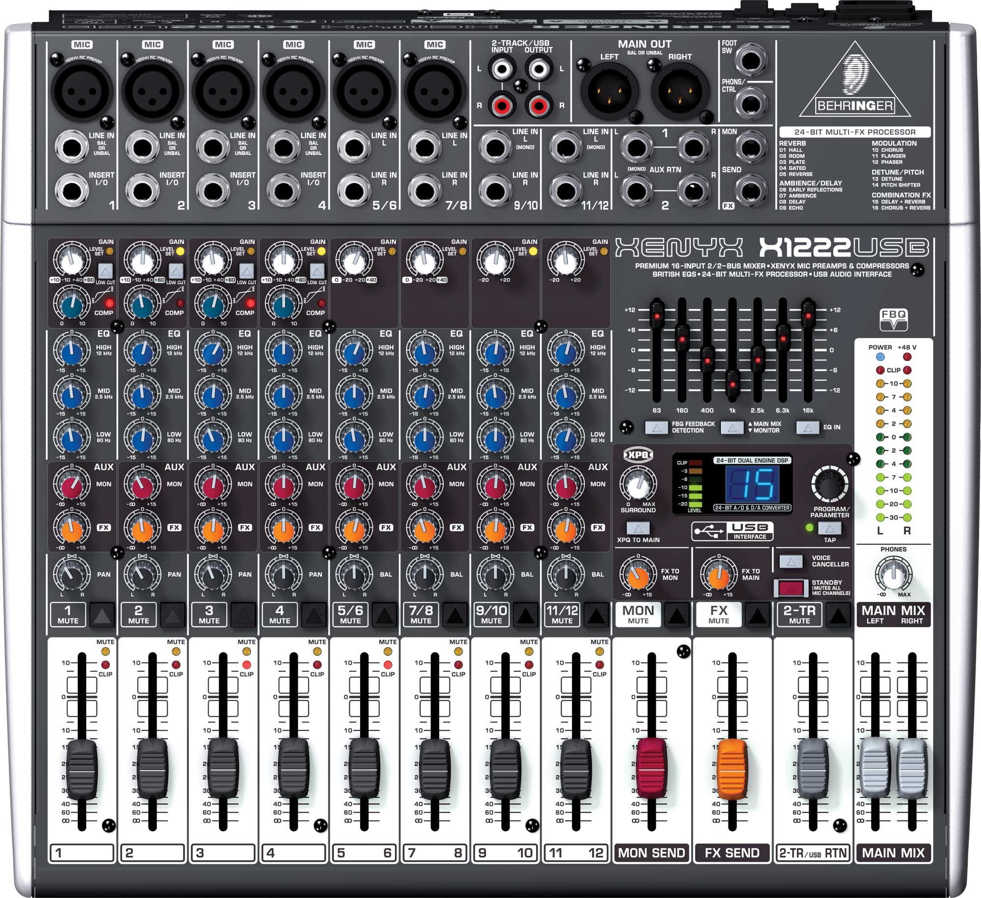 16 Input Mixer with 2/2 Bus, USB, energyXT2.5 Software, 24-bit Multi-FX Processor
