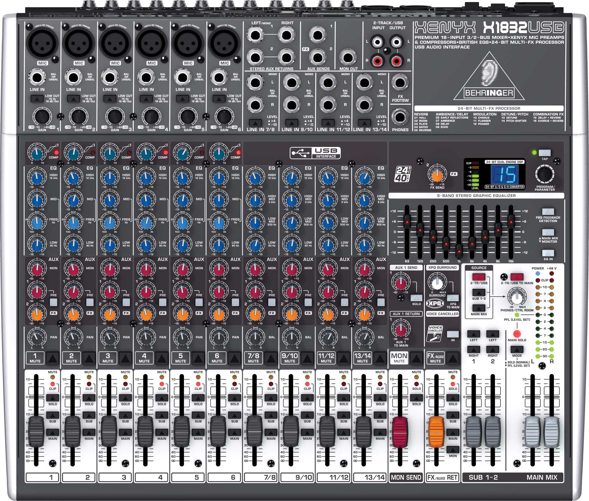 Mixer, 18 Input, 3/2 Bus, USB, energyXT2.5 Software, 24-bit Multi-FX Processor