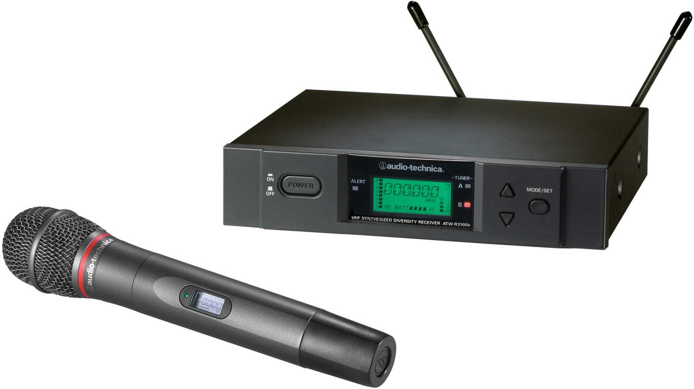 Wireless UHF Handheld Microphone System with ATW-T341b Handheld Cardioid Dynamic Microphone/Transmitter, Frequency-Agile, True Diversity, TV25-30
