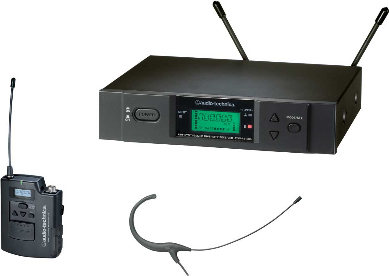 Wireless UHF Bodypack Microphone System with MicroSet Omnidirectional Condenser Headworn Microphone (Black), Frequency-Agile, True Diversity, TV25-30