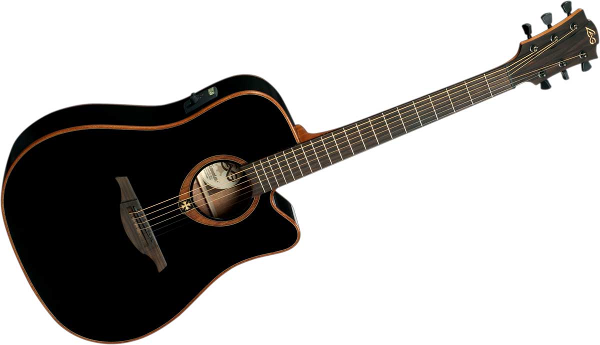 Acoustic/Electric Guitar with Dreadnought Cutaway, Solid Red Cedar Top, Dark Mahogany Back & Sides, and Black Gloss Finish