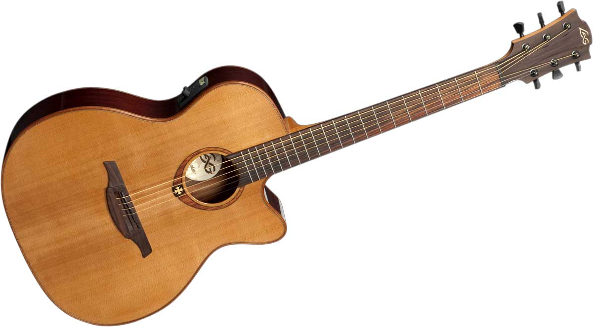Acoustic/Electric Guitar with Auditorium Cutaway, Solid Red Cedar Top, Dark Mahogany Back & Sides, and Gloss Finish