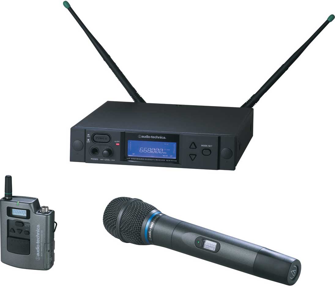 Wireless Bodypack/Handheld Dual Microphone System, AEW-T5400a Cardioid Condenser Mic, Band C: 541.500 to 566.375 MHz