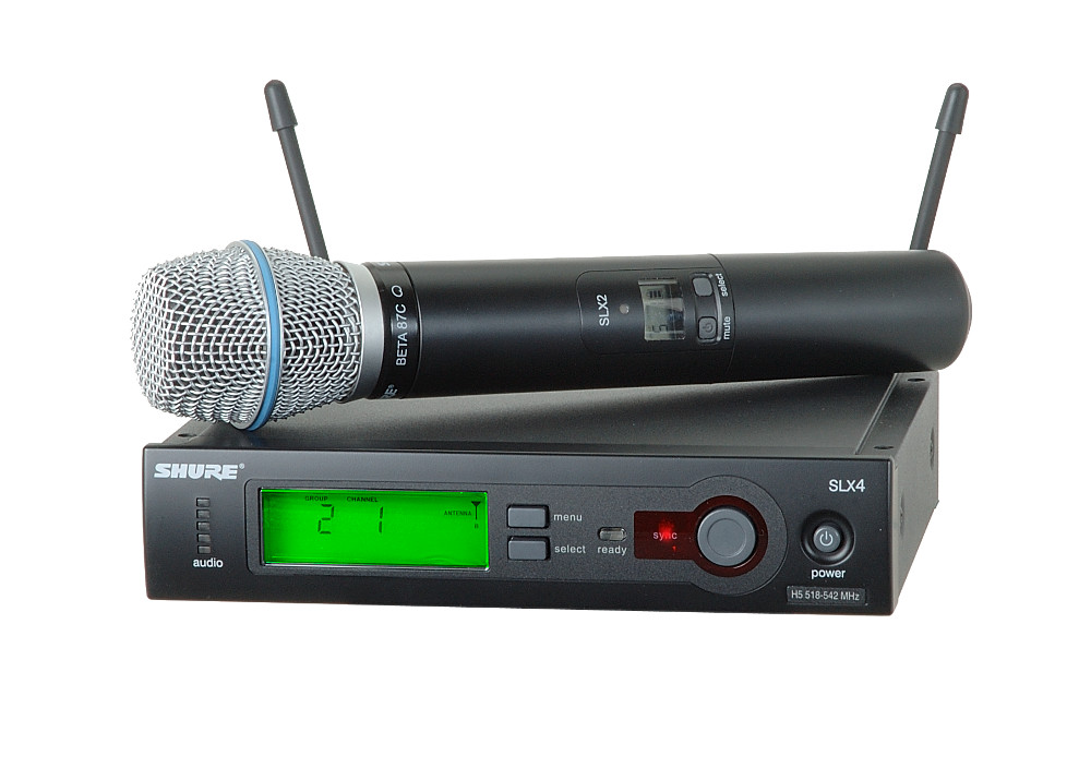 Wireless Microphone System with SLX2/BETA87C Microphone/Transmitter (Shown with SM58 Microphone Cartridge)