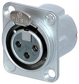 DLX Series 3-Pin XLR-F Panel-Mount Connector/Receptacle (with Solder Cups, Gold Contacts)