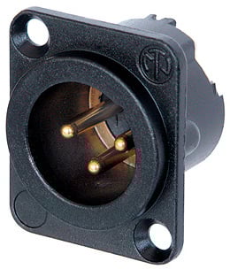 DLX Series 3-Pin XLR-M Panel-Mount Connector/Receptacle (with Solder Cups, Black Metal Housing, Gold Contacts)