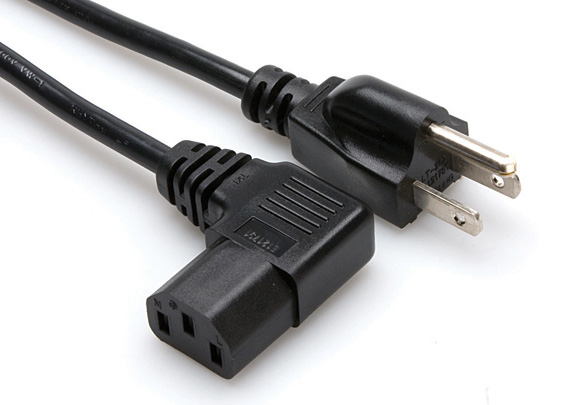 Right-angle IEC C13 to NEMA 5-15P Power Cord, 1.5ft
