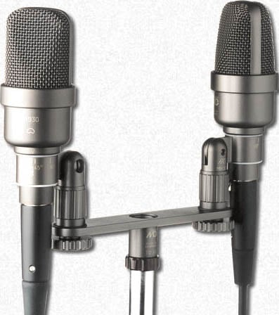 Stereo Pair of Large Diaphragm Microphones with ORTF Stereo Bar