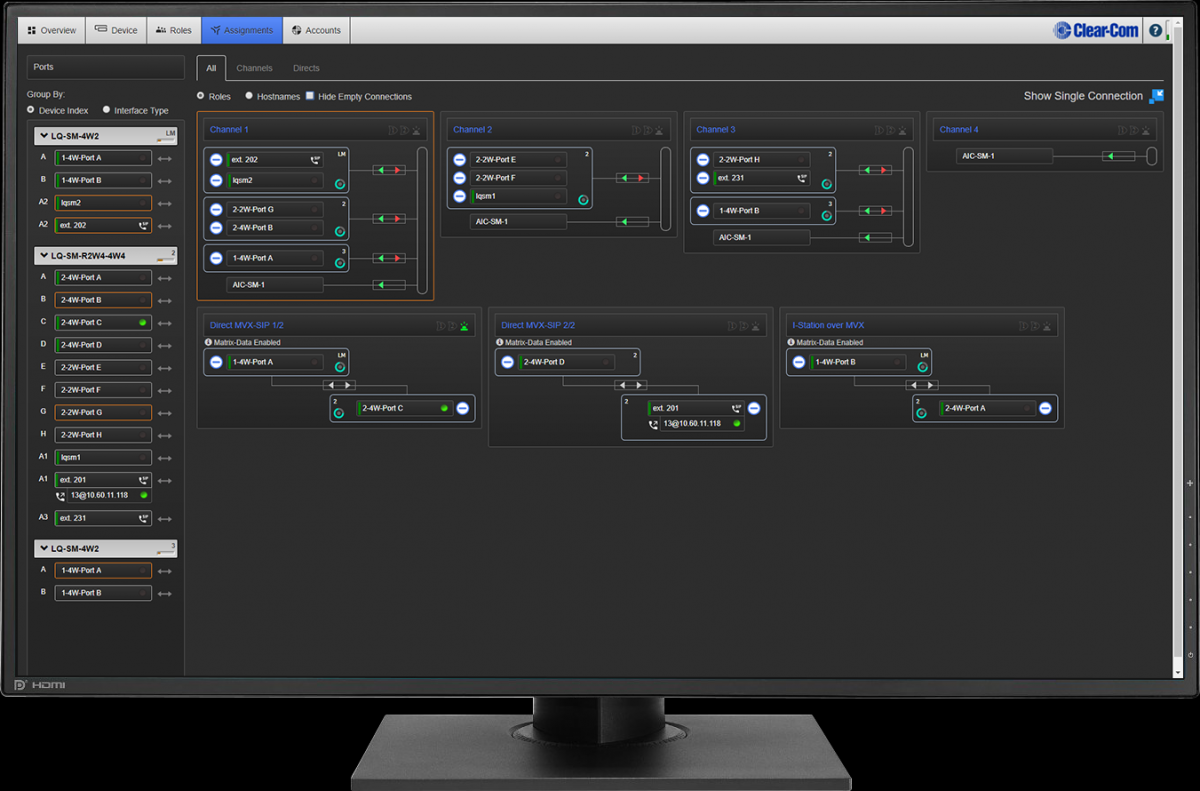 Visual interface of Clear-Com's Core Configuration Manager 