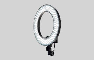 A black ring light system with white LED lights.