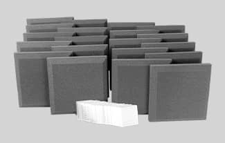 A group of grey sound-dampening panels.