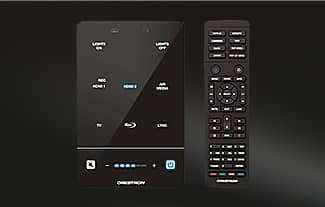 A black digital keypad and a black remote control with various buttons.