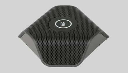 A black boundary tabletop microphone.
