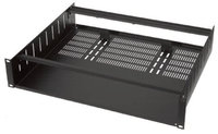 Lowell USVC-215  Vented Utility Rack Shelf, 2 Rack Units, 15" Deep, Clamping Brackets, Black