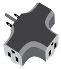 Lex Products Corp 50201B Tri-Tap NEMA 5-15 15A Male to 3 Females Adapter in Black