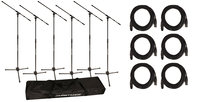 Ultimate Support JS-MCFB6PK-PK1-K Tripod Microphone Stand Bundle with 6 Stands and 6 XLR Cables