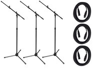 Vu MST100-PK3-K Tripod Microphone Stand Bundle with 3 Stands and 3 XLR Cables