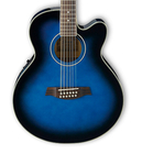 Ibanez AEL1512ETBS Transparent Blue Sunburst High Gloss AEL Series Cutaway 12-String Electric/Acoustic Guitar with SPT Preamp