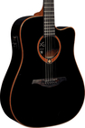 Lag T100DCEBLK Acoustic/Electric Guitar with Dreadnought Cutaway, Solid Red Cedar Top, Dark Mahogany Back & Sides, and Black Gloss Finish