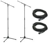 K&M Stands 210/9-PK2-K 210/9 Microphone Stand Bundle with (2) 210/9 Microphone Stands and (2) Heavy Duty XLR Microphone Cables