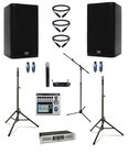 QSC E110-DUAL-GX3-3W-K QSC Passive 10" Speaker Bundle with Amp, Cables, Wireless Microphone, and Mixer