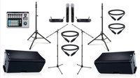QSC K12.2-DUAL-4W-K QSC Active 12" Speaker Bundle with Mixer, Wireless Microphones, Stands, and Cables
