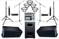 QSC K12.2-DUAL-5W-K QSC Active 12" Speaker Bundle with Subwoofer, Mixer, Wireless Microphones, Stands, and Cables