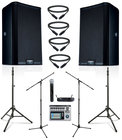 QSC K8.2-DUAL-4W-K Active 8" Speaker Bundle with Mixer, Microphone, Stands, and Cables