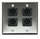 Whirlwind WP2/4NL4 Dual Gang Wallplate with 4 NL4 Connectors, Silver