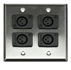 Whirlwind WP2/4FW Dual Gang Wallplate with 4 WC3F XLRF Connectors, Silver