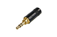 REAN NYS231BG-U  3 Pole 3.5mm Stereo Plug with Crimp Strain Relief, Black / Gold, Bulk