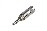 REAN NYS231L-U  3 Pole 3.5mm Stereo Plug with Crimp Strain Relief, Nickel / Silver, Cable O.D, 6mm, Bulk