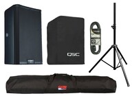 QSC K12.2-SINGLE-K Powered Speaker Bundle with Cover, Stand, Stand Bag, XLR cable, Plug Strip and Extension Cord