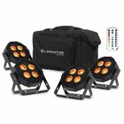 Eliminator Lighting Mega Flat Hex L PAK4 4x LED PARS, 4x20W 6-in-1 Hex, RGBLA+UV, with Wireless Remote MEG400