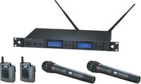Audio-Technica AEW-5414AC Wireless Microphone System with 2 x Bodypack Transmitters & 2 x AEW-T4100a Cardioid Dynamic Mic/Transmitter, UHF Band C: 541.500 MHz to 566.375 MHz