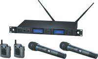 Audio-Technica AEW-5415AC Wireless Microphone System with 2 x Bodypack Transmitters & 2 x AEW-T5400a Cardioid Condenser Mic/Transmitter, UHF Band C: 541.500 MHz to 566.375 MHz