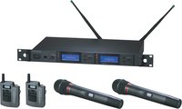 Audio-Technica AEW-5416AC Wireless Mic Microphone System with 2 x Bodypack Transmitters & 2 x AEW-T6100a Hypercardioid Dynamic Mic/Transmitter, UHF Band C: 541.500 MHz to 566.375 MHz